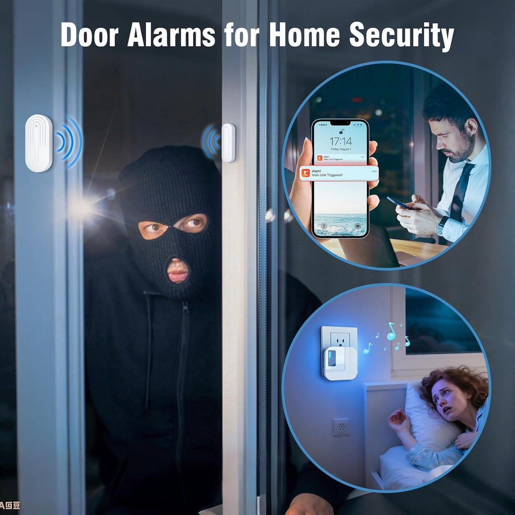 Door Chime,Sanjie WiFi Door Sensor Open Chime When Entering for Business/Home/Store/Office Alert Your Phone,Alarms for Kids Safety,500 FT Range,20 Ringtones,4 Sensors 1 Receiver