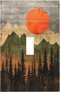 Decorative Light Switch Cover Vintage Wood Grain Sun Forest Mountains 1 Gang Single Toggle Device Electrical Faceplate Switchplates Decorator Outlet Wall Plate for Farmhouse Cabin Decor