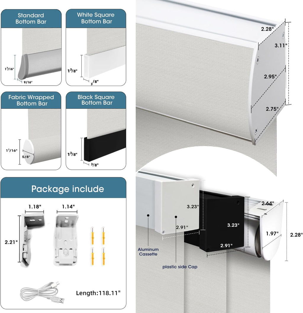 SmartWings Motorized Light Filtering Shades, 50% Blackout PVC Free Smart Blinds, Custom Size, Rechargeable Battery, Works with Matter/Apple HomeKit, Alexa, Thread/Zigbee, Remote Optional, 50% Pearl
