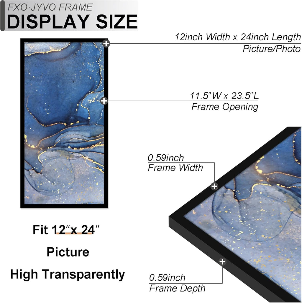12x24 Picture Frame Set of 6, Black Frame for 12 x 24 Inch Picture Poster Photo, Light Weight and High Transparent 12 by 24 Frame for Wall - 6 Pack/Black/12 x24