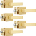 5 Pack Passage Door Lever Square Door Handle in Stain Brass,Interior Door Knob Modern Heavy Door Lock Contemporary Design Door Lockset for Hall or Closet