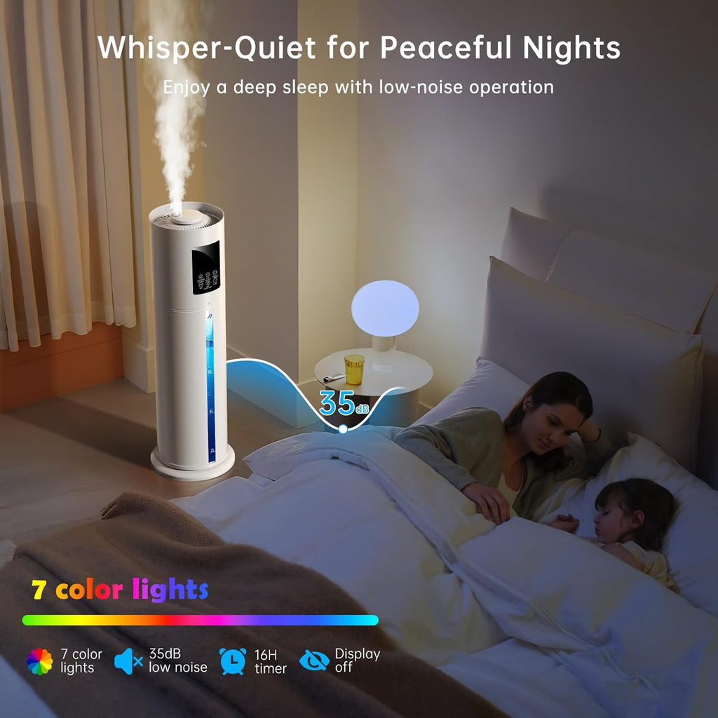 2.1Gal/8L Smart Humidifier Large Room, Top Fill Humidifiers for Bedroom with Diffuser, 7 Color Lights,16H Timer, Auto Mode, APP Remote Control, 4 Levels Cool Mist Air Humidifier for Plants Home Office