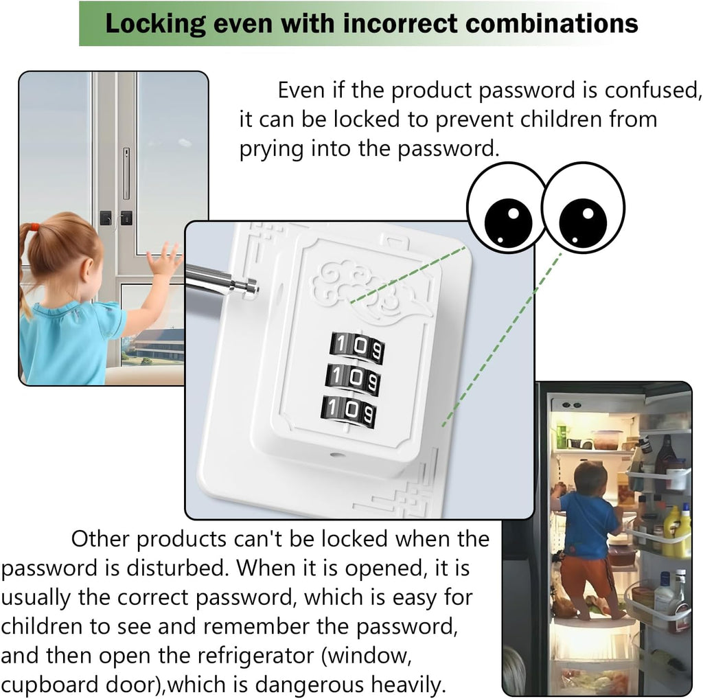 2 Pack Refrigerator Locks with 3 Digit Code, Easy Install Fridge Lock Combination, Premium Freezer Lock, Child Proof Cabinet Locks for Refrigerators, Drawers, Closets, Windows (White)