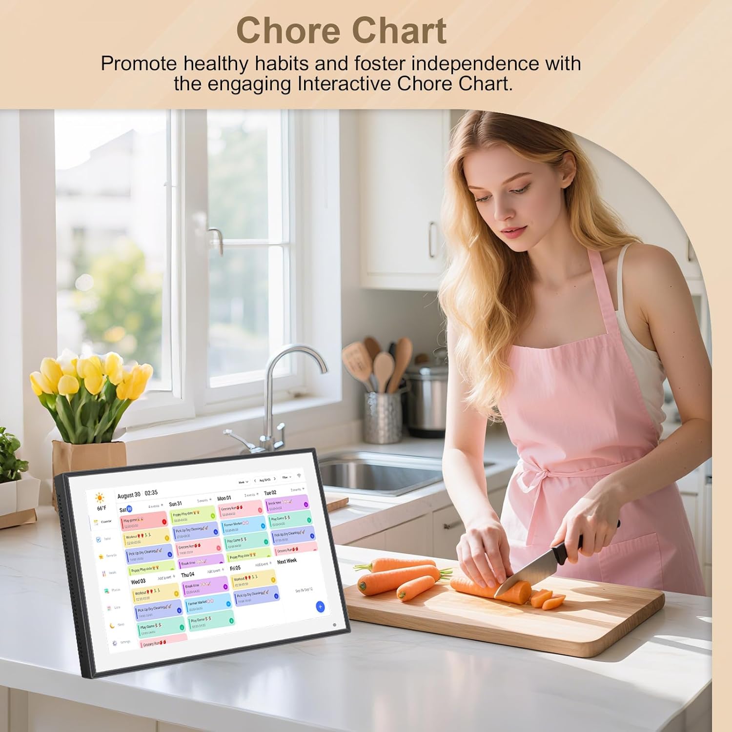 10.1 inch Digital Calendar & Chore Chart,Smart Touchscreen Interactive Display for Family Schedules, Wall & Desk Mountable, Digital Photo Frame Functon, Great for Organizing Your 2025 Calendar
