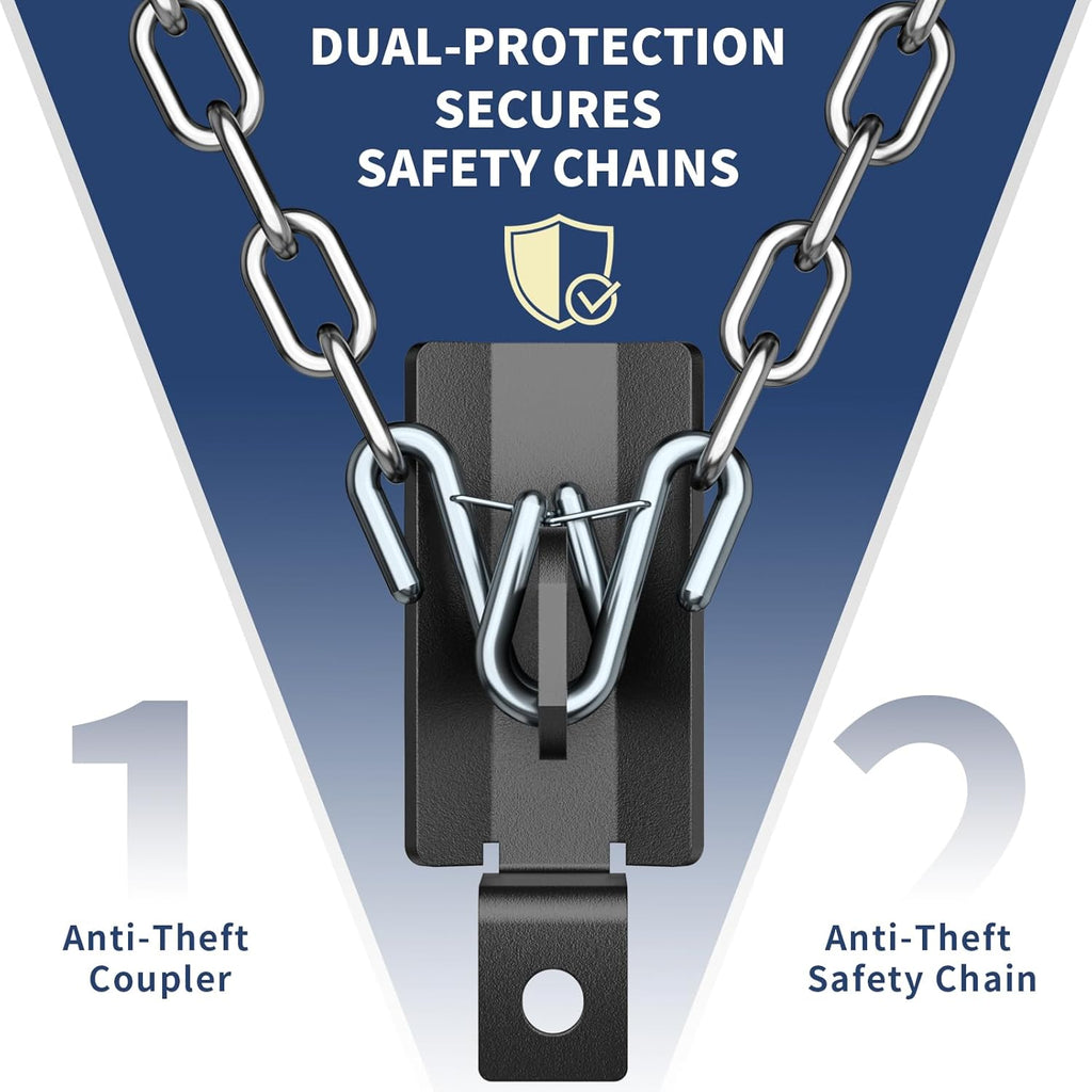 Trailer Lock Fits 2 Inch Couplers, Secures Safety Chains Anti-Theft Ball Hitch Lock, Pry-Resistant & Heavy-Duty Trailer Hitch Locks for RV | Boat | ATV | Utility Trailer (Black)
