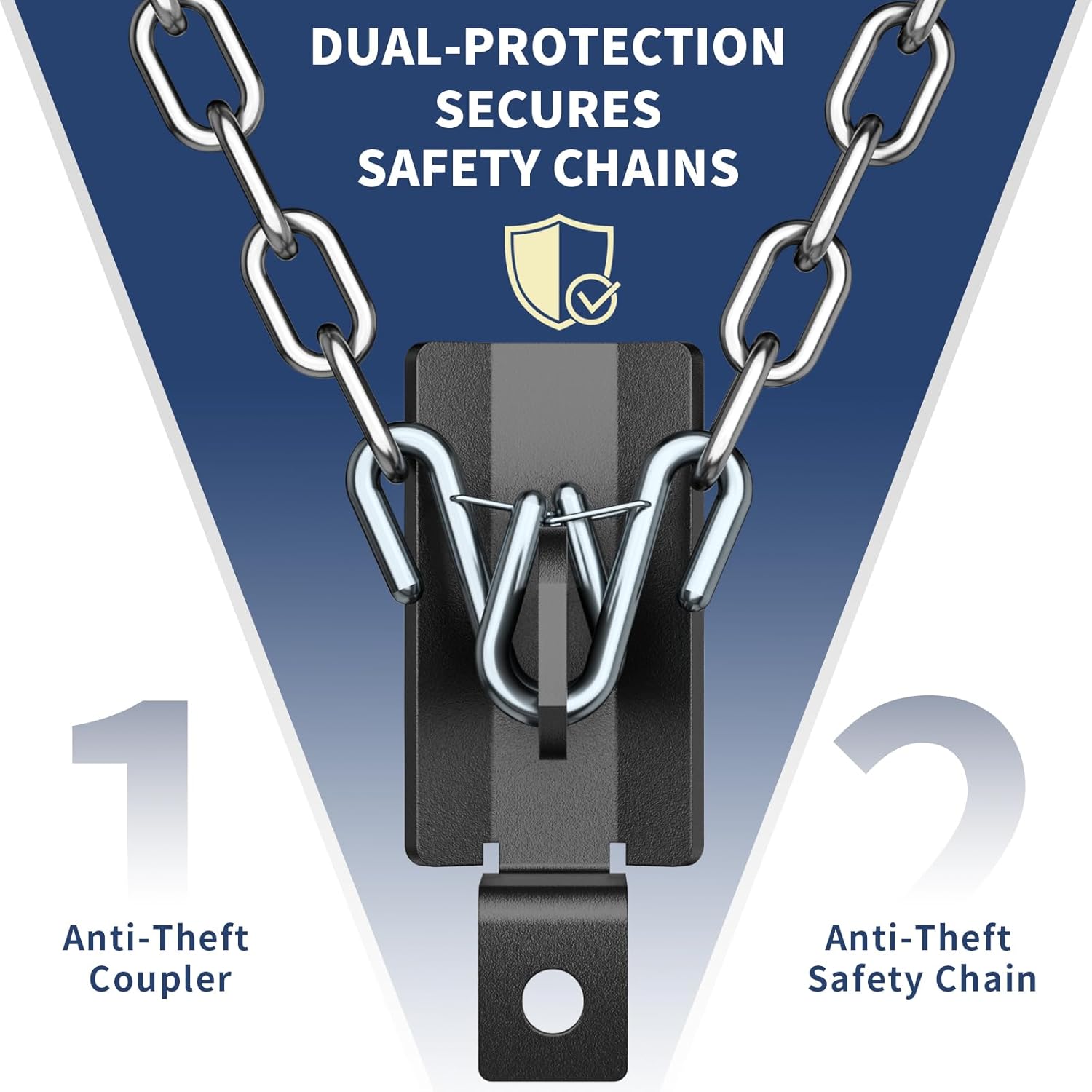 Trailer Lock Fits 2 Inch Couplers, Secures Safety Chains Anti-Theft Ball Hitch Lock, Pry-Resistant & Heavy-Duty Trailer Hitch Locks for RV | Boat | ATV | Utility Trailer (Black)