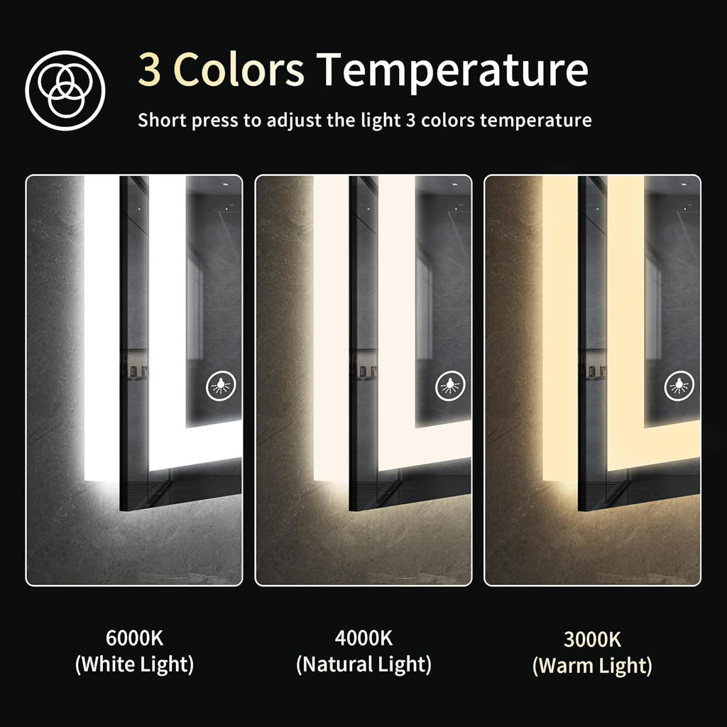 30"x36" LED Bathroom Mirror with Lights, Dimmable, Anti-Fog, Lighted Bathroom Vanity Mirror for Wall, Backlit + Front Lit, Memory Function, Shatter-Proof, Tempered Glass