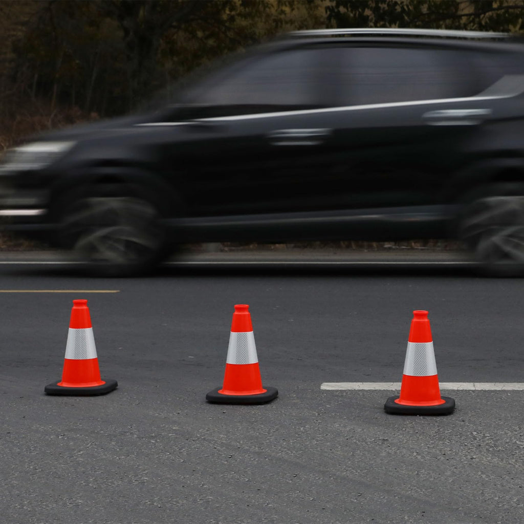 6 Pack 12" Inch Orange PVC Traffic Cones with Heavy-Duty Base, High-Visibility All-Weather Safety Cones for Road Construction, Parking Lot, and Garage Use (6, Orange, 12" Small)