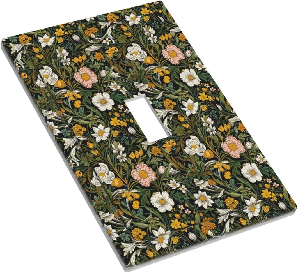 Decorative Light Switch Plate Covers Rustic Green Leaf White Daisy Yellow Floral 1 Gang Light Switch Cover Plate Single Toggle Wall Plate Outlet Covers Faceplate for Bedroom Home Decor