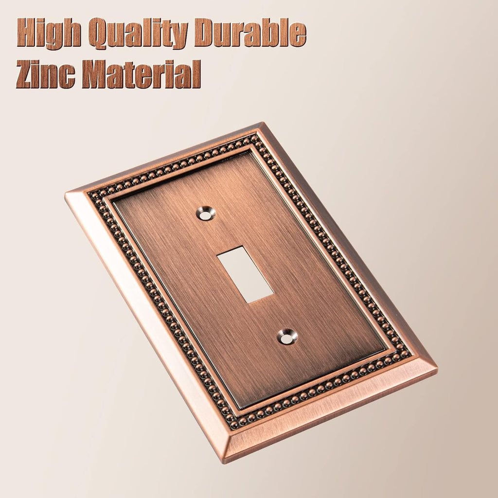 Henne Bery Sunken Pearls Heavy Duty Decorative Wall Plate Switch Plate Outlet Cover (Single Toggle, 2 Pack, Antique Copper)
