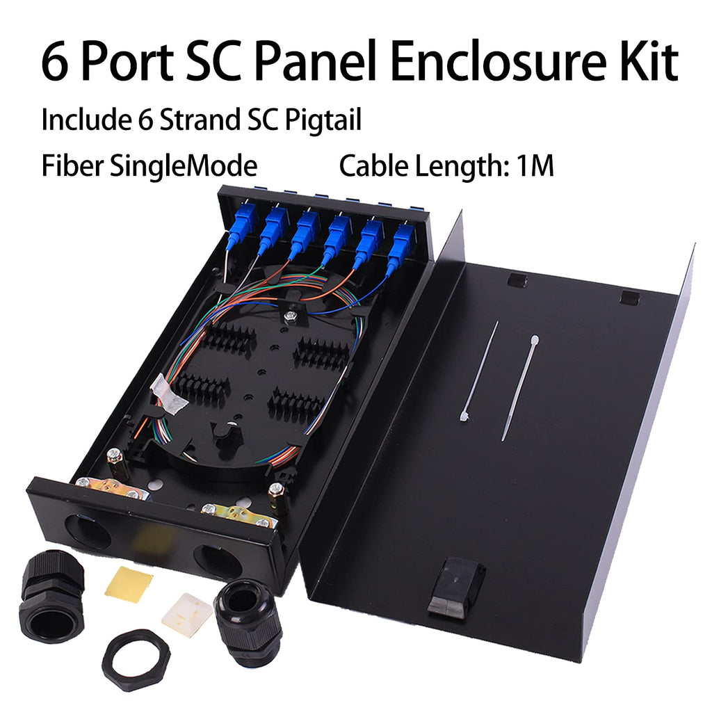 SC SM 6Port Box +Cables Wall Mount Fiber Enclosure with Splicing Module and Loaded 6 Port SC-UPC Singlemode LGX Panel