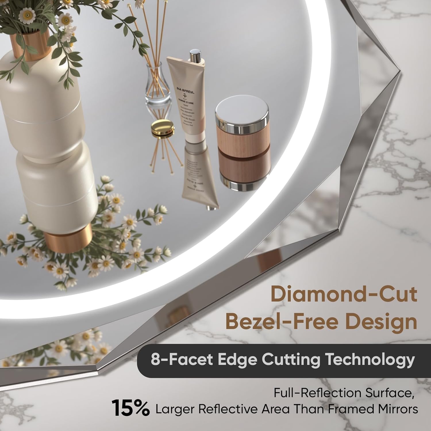 32 Inch Round LED Bathroom Mirror with Lights, Frameless Vanity LED Mirror for Bathroom with Beveled Edge, Backlit Anti-Fog, Dimmable, 3 Colors, Memory Function, Tempered Glass, Shatter-Proof