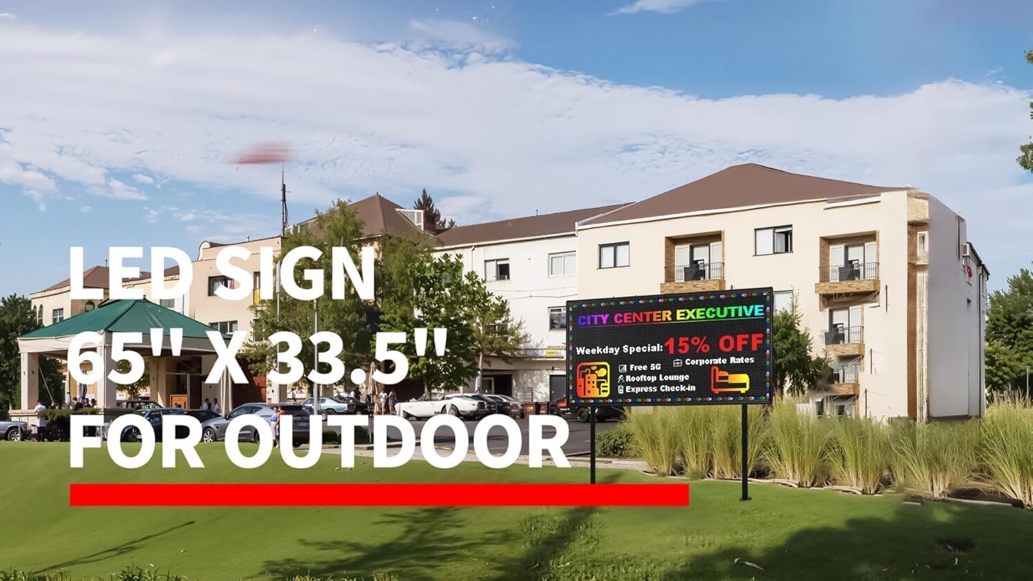 P5 Outdoor Waterproof 65"x34" LED Sign WIFI and USB Programmable Led Display With High Resolution Scrolling Texts, Colorful Images and Videos LED Advertising Sign Board for Business