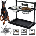 SHAINFUN Elevated Dog Bowls - Slow Feeder, Raised Stand with Two 1700ML Stainless Steel Bowls, Spill Proof Mat for Large & Medium Dogs