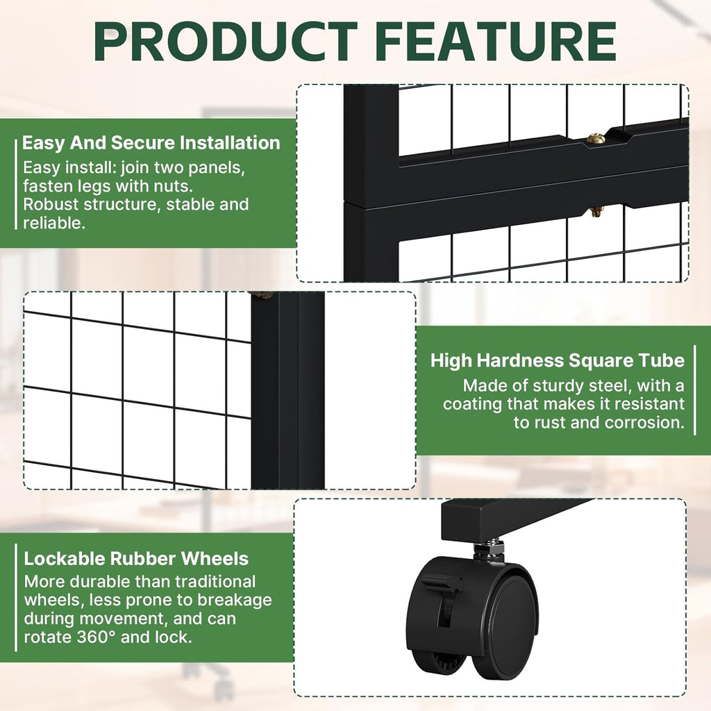 3 Pack Grid Wall Panel Rack, 3x6 Ft Metal Gridwall Display Stand with T-Base Wheels, Heavy-Duty Mobile Freestanding Racks with 20 Grid Hooks, for Retail Store, Craft Show, Boutique, Black