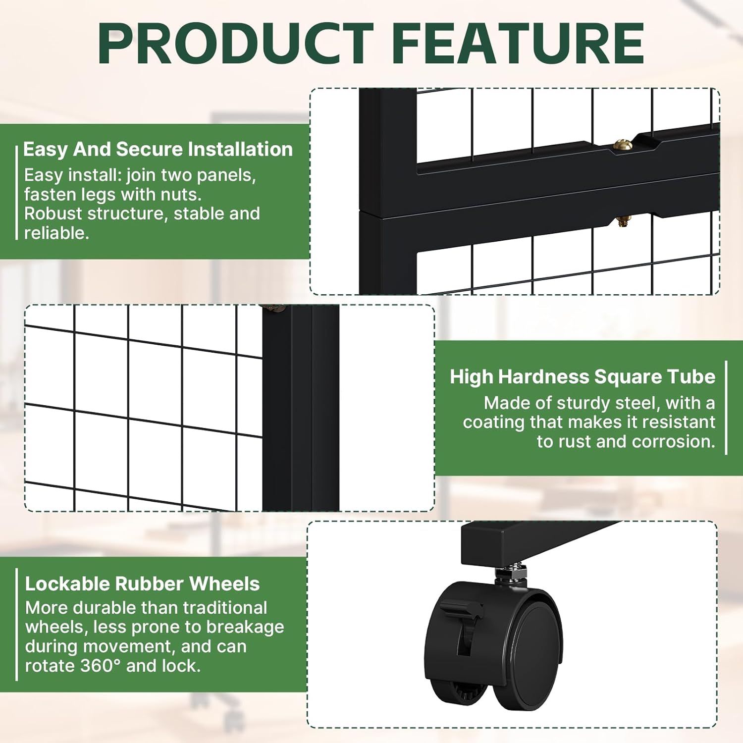 3 Pack Grid Wall Panel Rack, 3x6 Ft Metal Gridwall Display Stand with T-Base Wheels, Heavy-Duty Mobile Freestanding Racks with 20 Grid Hooks, for Retail Store, Craft Show, Boutique, Black