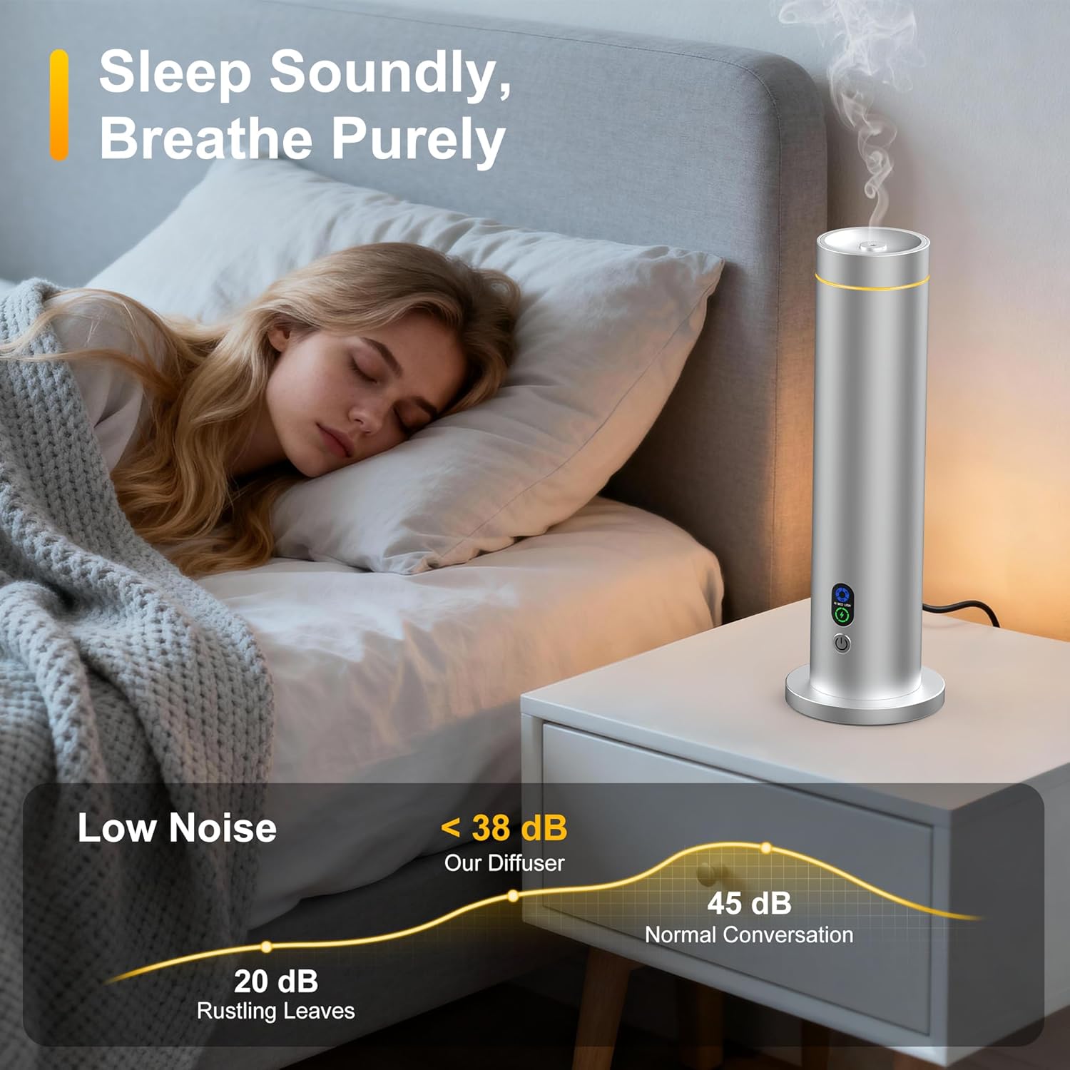 Maromalife Waterless Diffuser, 1000 Sq.Ft Coverage, Essential Oil Diffuser with Tilt-Safe, Remote Control, Adjustable Mist, Mood Lights Aromatherapy Diffuser for Home, Room, Office, Hotel, Silver