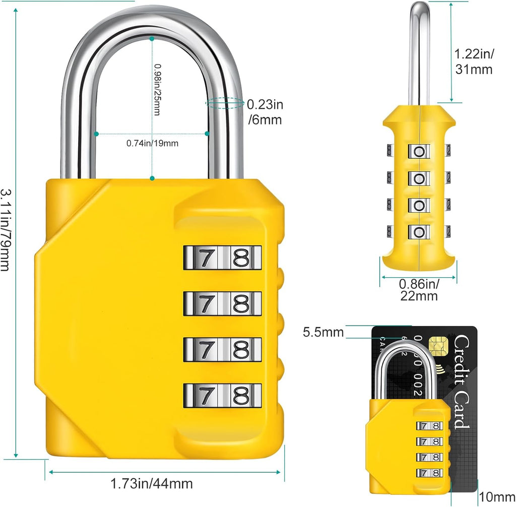 ZHEGE Combination Lock Outdoor 2 Pack, 4 Digit Resettable Weatherproof Combination Padlock for Gym, School, Gates, Doors, Hasps Storage (Yellow, 2 Pack)