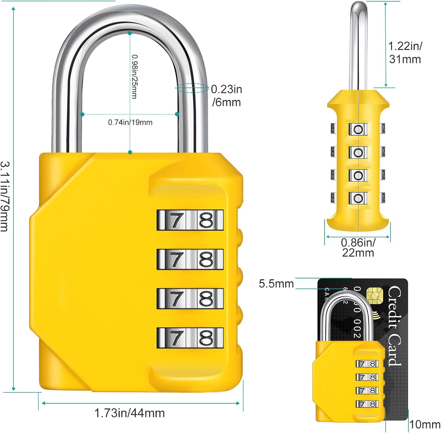 ZHEGE Combination Lock Outdoor 2 Pack, 4 Digit Resettable Weatherproof Combination Padlock for Gym, School, Gates, Doors, Hasps Storage (Yellow, 2 Pack)