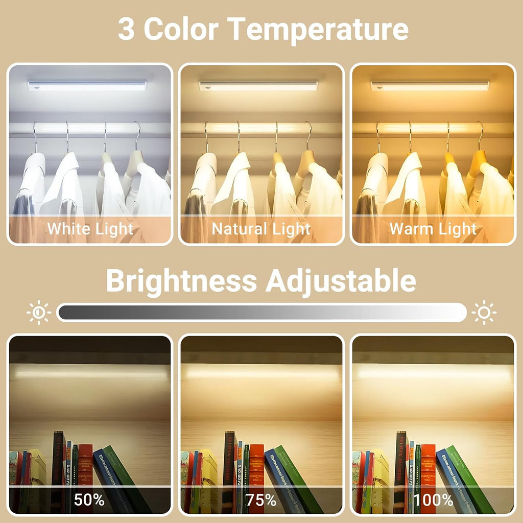 Under Cabinet Lights, Motion Sensor Magnetic LED Light, 8 inch 1000mAh Rechargeable Battery Dimmable Lights with 3 Color Temps, Indoor Wireless Lighting for Kitchen, Closet, Pantry, Counter, 2 Pack