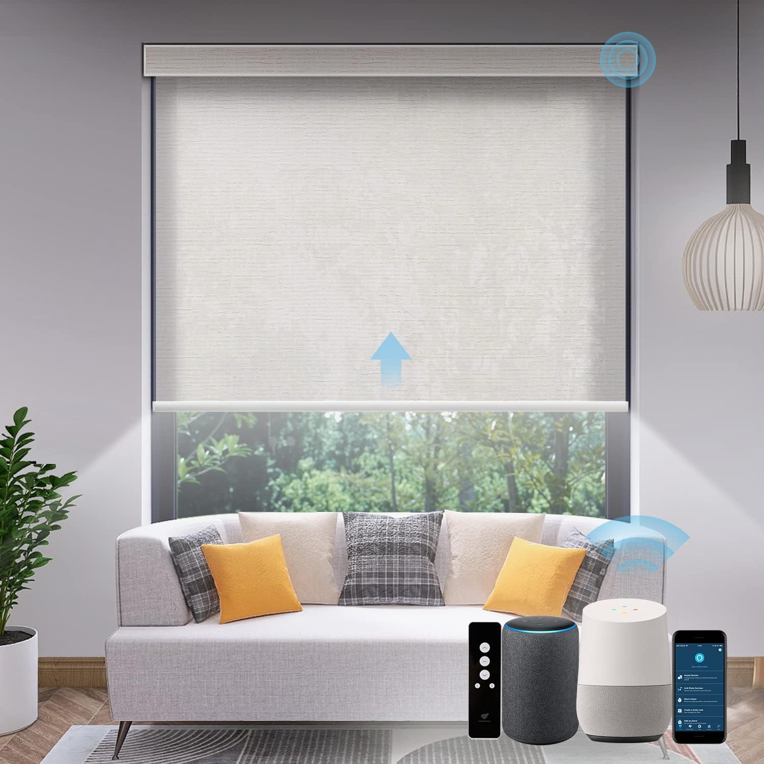 SmartWings Motorized Light Filtering Shades, Work with Matter Homekit Z-Wave Alexa Google, 70% Blackout Shades Translucent, Cordless Blinds with Remote Rechargeable, Max 110" W x 148" H, Safari Ivory