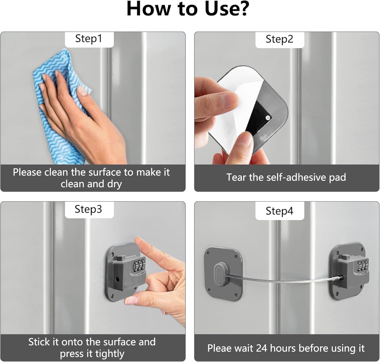 Refrigerator Lock, Heavy Duty Fridge Lock, Combination Lock for Refrigerator Cabinets, Drawers, Safety, Easy Install No Keys Needed (Grey-3Pack)