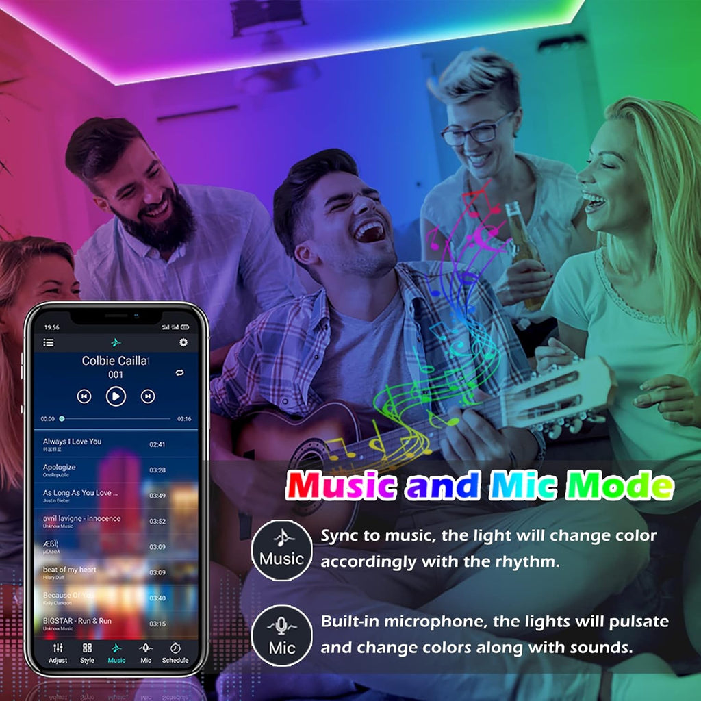 Led Strip Lights, 300ft/90m Long Smart Led Light Strips Music Sync 5050 RGB Color Changing Rope Lights,Bluetooth APP/IR Remote/Switch Box Control Led Lights for Bedroom,Home Decoration,Party,Festival