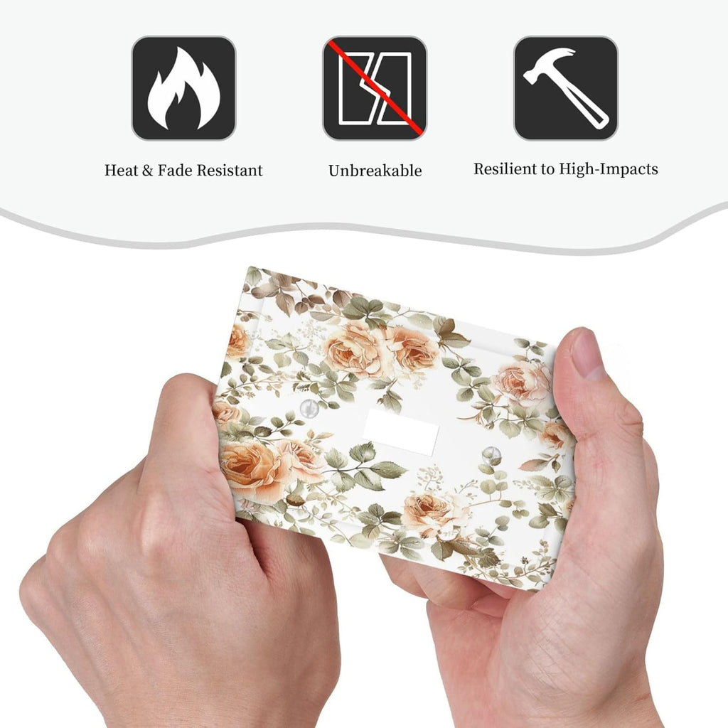 Decorative Light Switch Cover Vintage Warm Color Orange Flowers And Leaves 1 Gang Single Toggle Device Electrical Faceplate Switchplates Decorator Outlet Wall Plate for Bedroom living Room