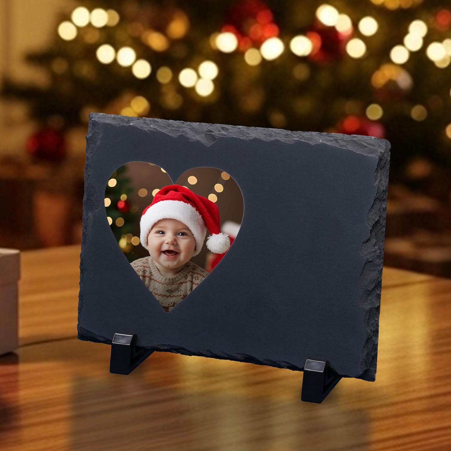 ArtPix 3D Christmas Personalized Slate Plate, Customized Xmas Photo Print Stone, Custom Picture Gift for Wife, Women, Family, Her, Him, Rock Slate Plaque Frame (Medium - Heart White Patch)