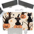 Heated Mouse Pad with 3 Temperature Settings(104°F–122°F),Large 24x14.2 Inch PU Leather Heated Desk Mat,Waterproof Warming Pad for Office,Gaming & Cold Hands Relief,Black Cats Pumpkins