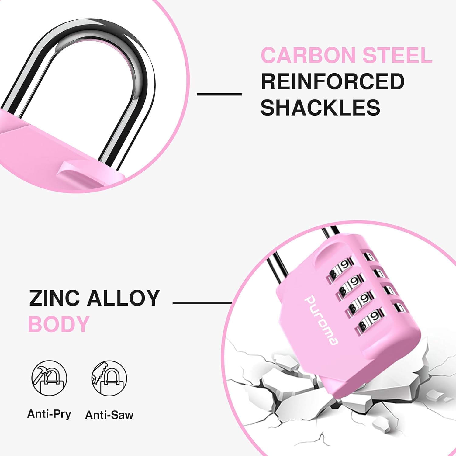 Puroma 1 Pack Combination Lock for Locker 4 Digit Outdoor Waterproof Padlock for School, Gym, Sports, Fence, Toolbox, Gate, Case, Outdoor, Hasp Storage (Pink)