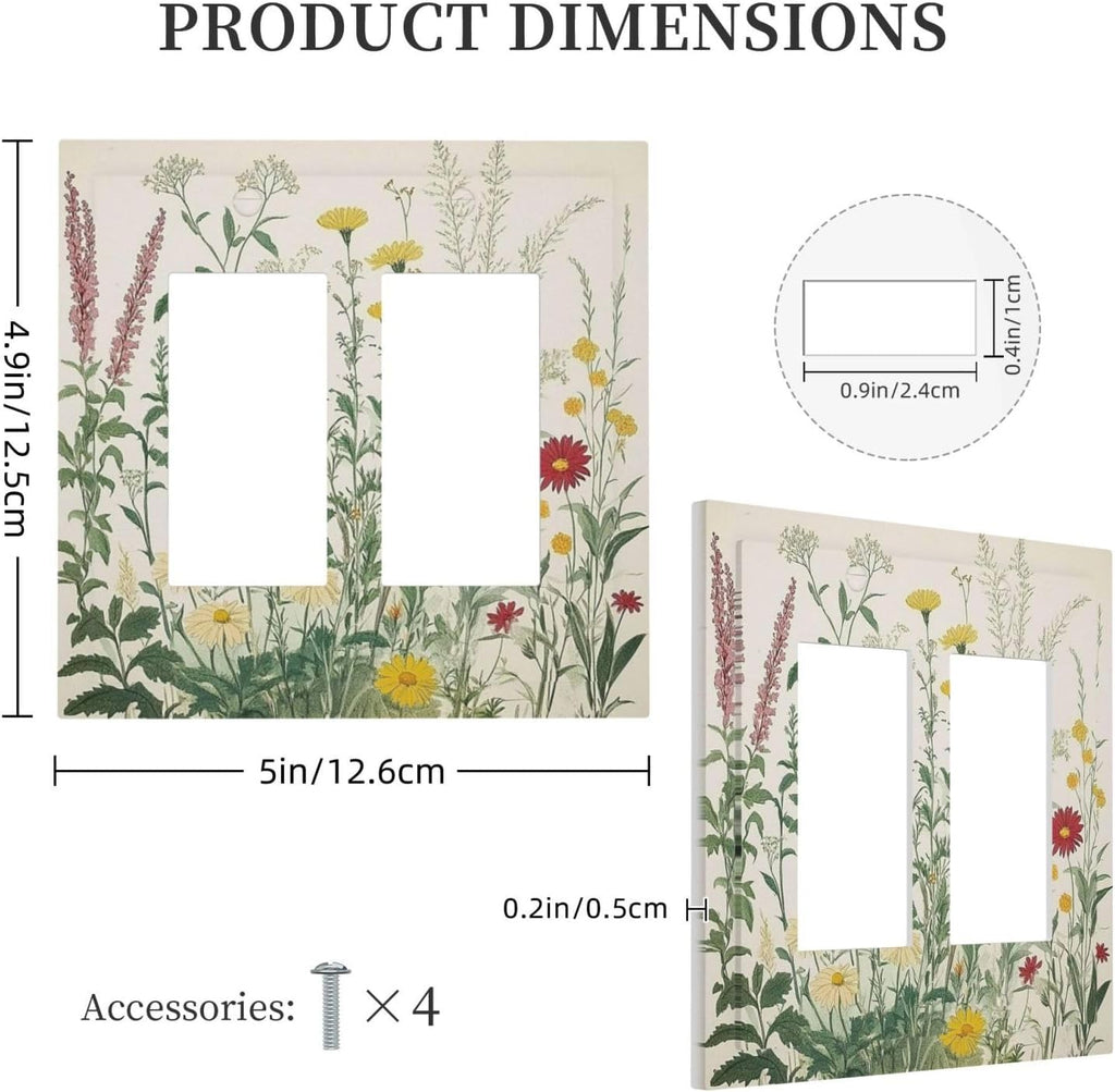 Rustic Wildflower Green Plants Daisy Floral Decorative Outlet Covers 2 Gang Double Gfci Rocker Electrical Wall Panels Light Switch Cover Plate For Farmhouse Bed Room Decor