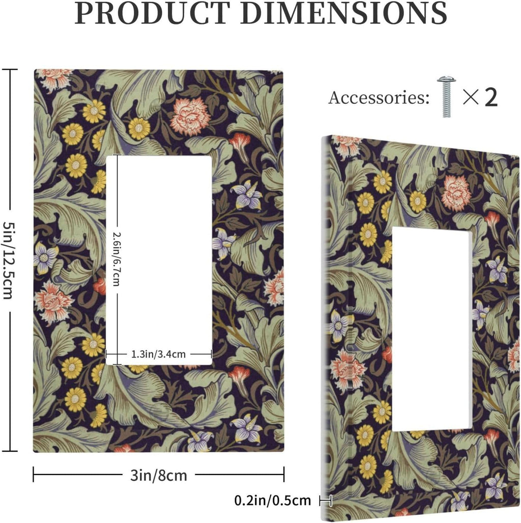 Boho William Morris Floral Green Leaves Flower Decorative Outlet Covers 1 Gang Single Rocker Light Switch Cover Plate Wall Plates GFCI Faceplate for Farmhouse Home Decor