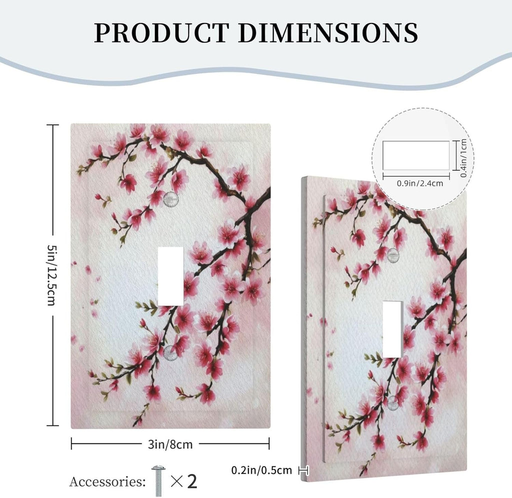 Branch with Pink Flowers Light Switch Covers 1 Gang Single Toggle Wall Plate Decorative Switchcover Electrical Switchplate for Country Living Decor