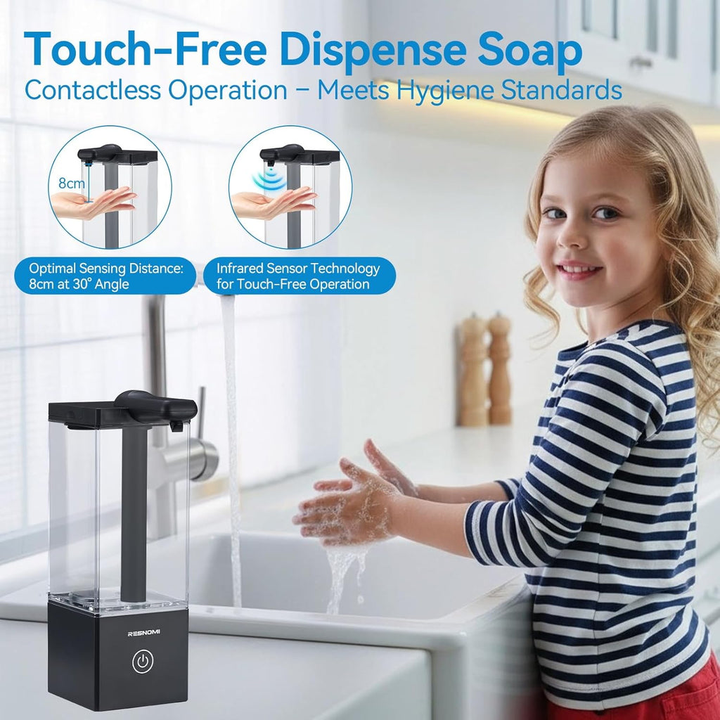Automatic Soap Dispenser Touchless, Soap Dispenser Bathroom, Large Transparent Reservoir&Wall Mount, Type-C Rechargeable&3-Level Adjustable, Water-Resistant, Kitchen, Hotel, and School, Black
