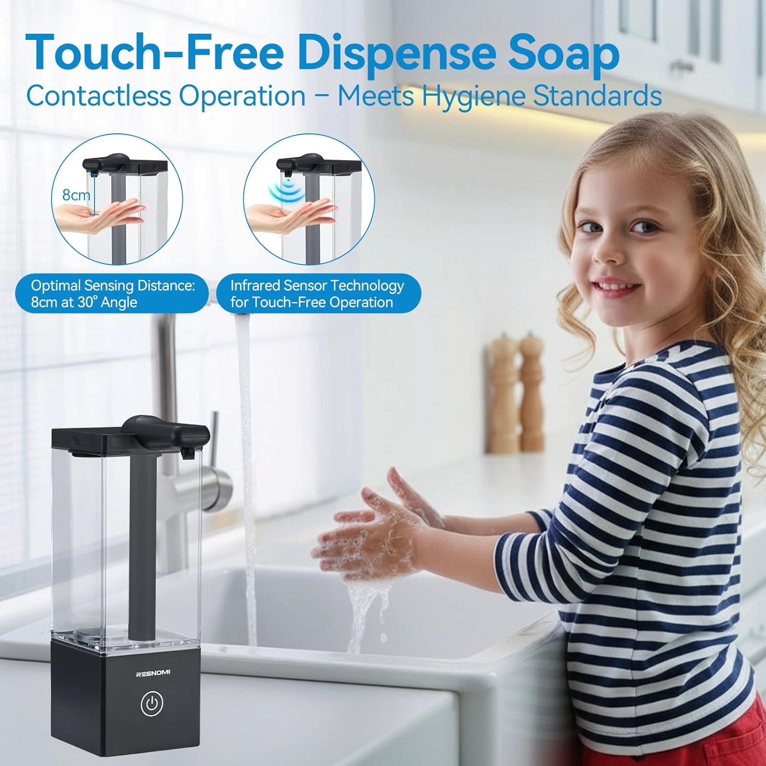 Automatic Soap Dispenser Touchless, Soap Dispenser Bathroom, Large Transparent Reservoir&Wall Mount, Type-C Rechargeable&3-Level Adjustable, Water-Resistant, Kitchen, Hotel, and School, Black