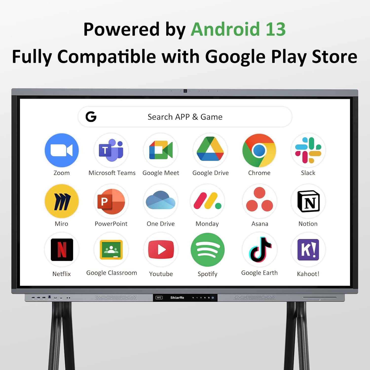 Shiarffe R9 Smart Board 4K Interactive Whiteboard EDLA-Certified All-in-One Touchscreen Digital Display Built-in 50MP AI Camera Mics and 60W Speaker for Classrom Hybrid Work