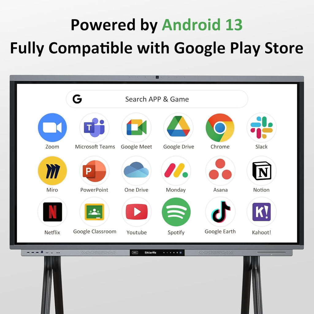 Shiarffe R9 Smart Board 4K Interactive Whiteboard EDLA-Certified All-in-One Touchscreen Digital Display Built-in 50MP AI Camera Mics and 60W Speaker for Classrom Hybrid Work