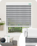 Allesin No Drill Motorized Zebra Blinds – Rechargeable Smart Dual Layer Shades with Cassette Cover, Ultra-Quiet Motor, Automatic Blind with Remote for Indoor Windows (Rock Gray 34.5" W x 72" H)