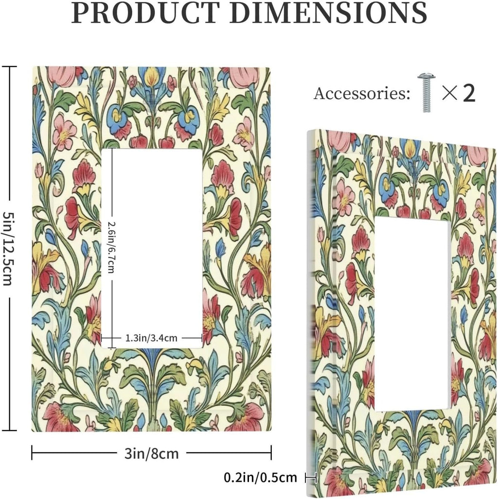 Decorative Outlet Covers Boho Red Floral Morris Plant Leaves 1 Gang Single Rocker Light Switch Cover Plate Wall Plates Gfci Faceplate For Farmhouse Cabin Decor