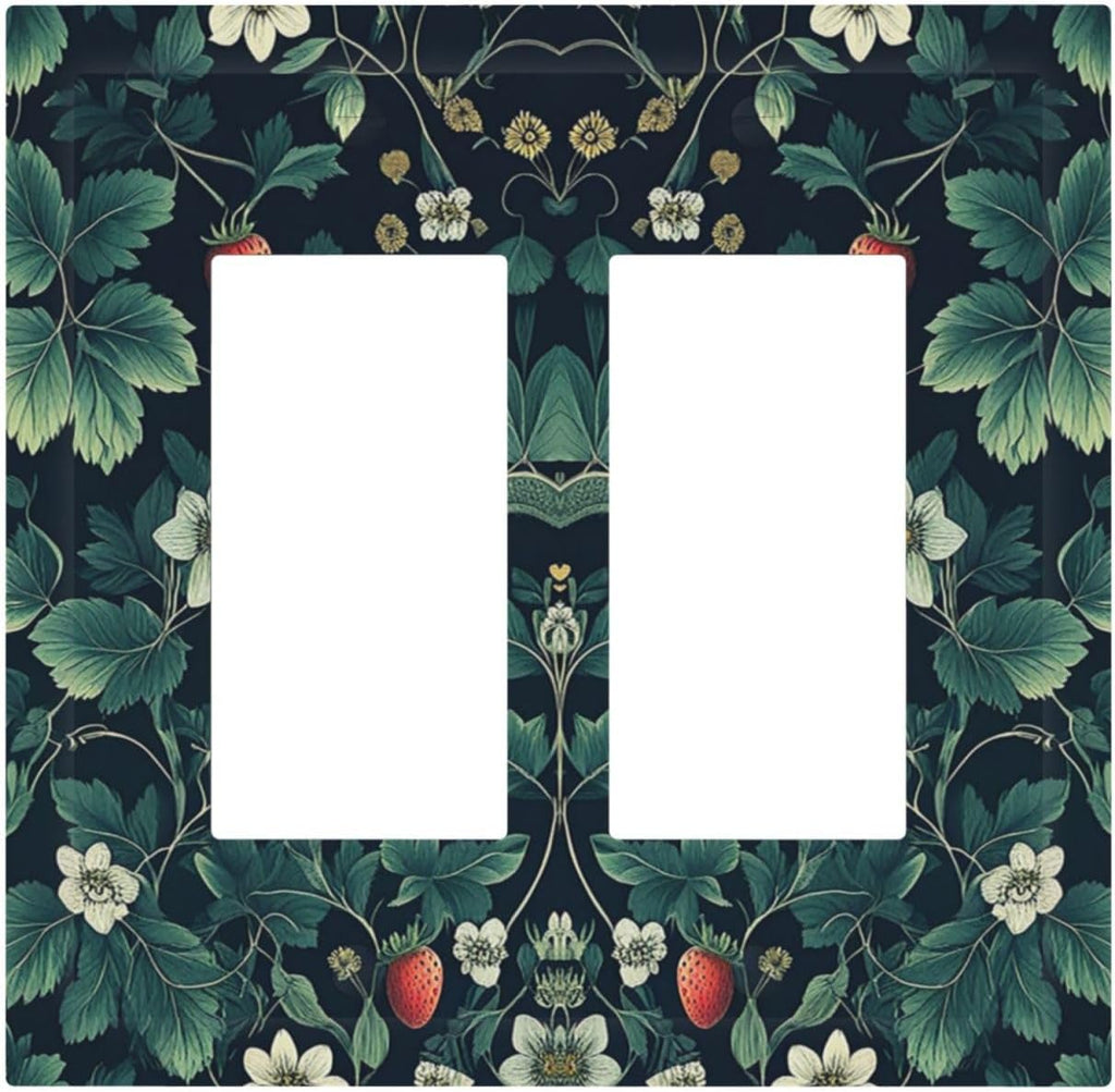 Decorative Outlet Covers Strawberry Birds Flowers Plant Morris Floral 2 Gang Double GFCI Rocker Electrical Wall Panels Light Switch Cover Plate for Bedroom Farmhouse Decor