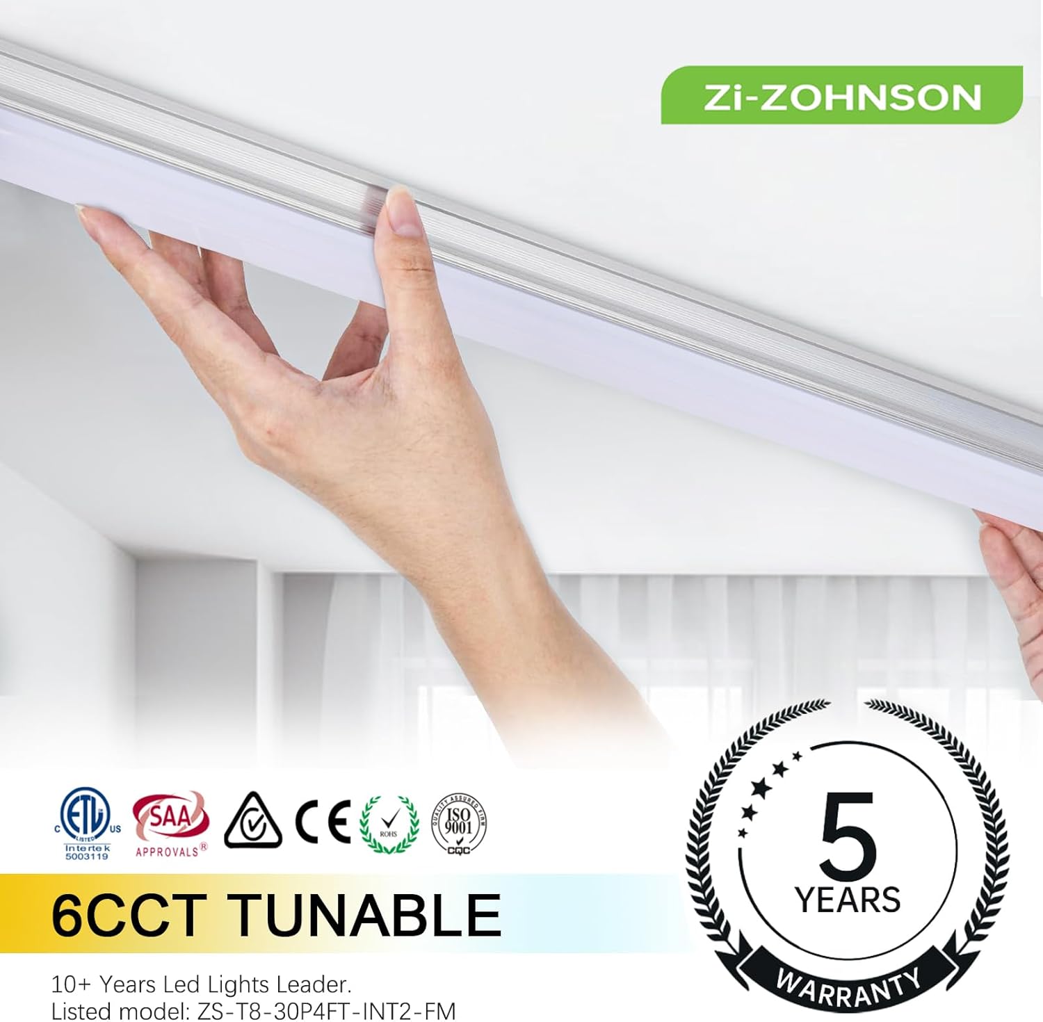 6 Pack 4FT Led Shop Lights,30W 4500LM 3000-6500K Tunable,T8 Tube Light with 6CCT,Milky Cover Linkable Fixture Lights for Workshop,Warehouse,Garage,Shop,Barn