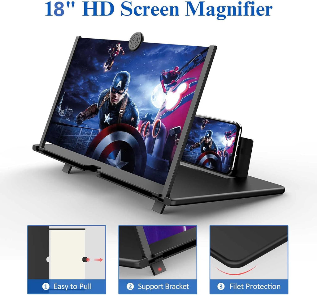 18" Screen Magnifier for Cell Phone,Fanlory 3D HD Magnifying Projector Screen Enlarger for Movies, Videos and Gaming, Foldable Phone Stand with Screen Amplifier,Compatible with All Smartphones