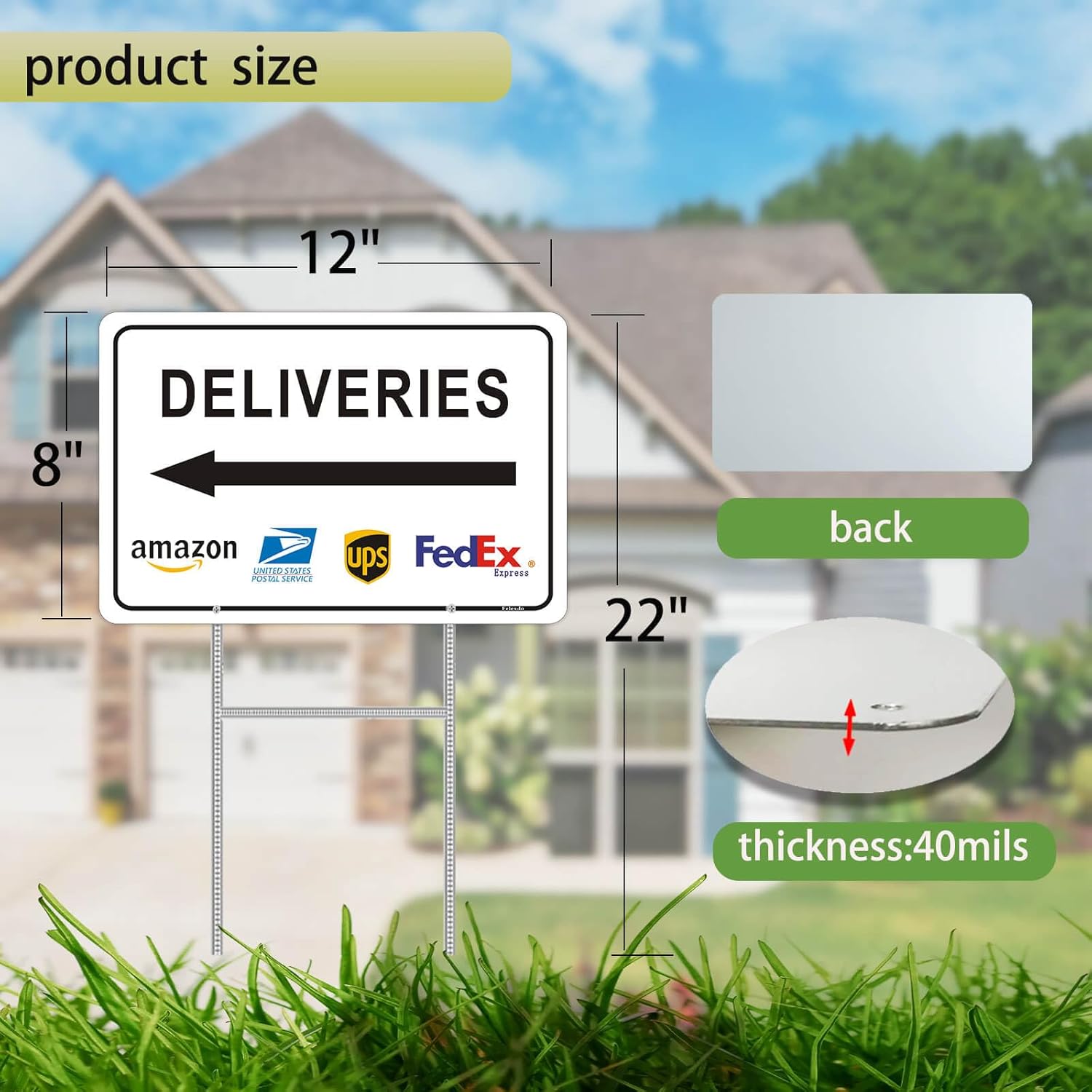 Deliveries Sign with Stake 12”x8” Delivery Sign with Arrow Left Aluminum Metal Delivery Instruction for Packages Easy Installation for Home