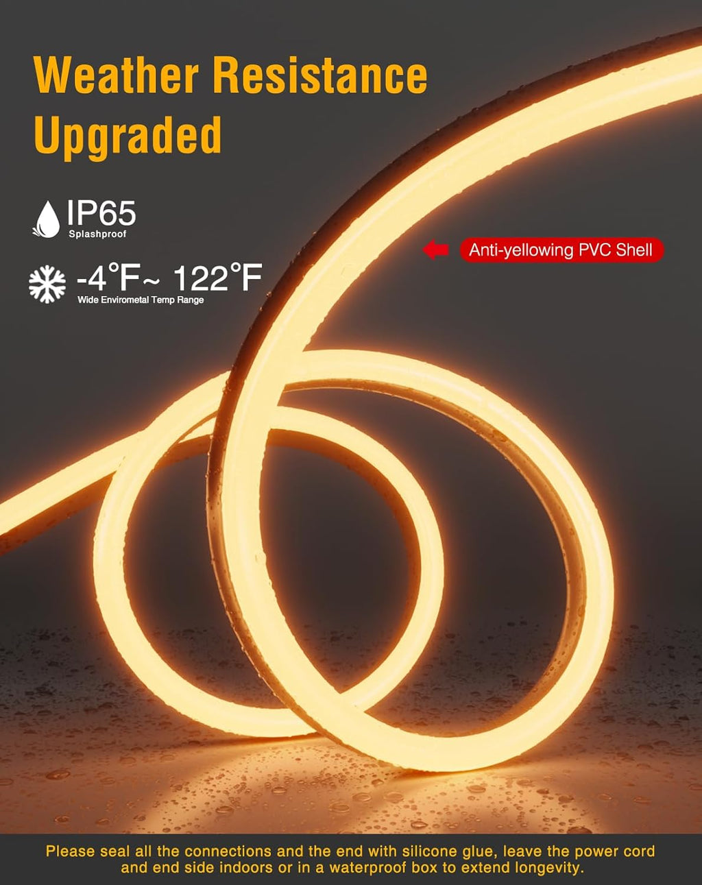 Shine Decor LED Neon Rope Lights 120VAC, 120LEDs/M Lum Strip Lighting End Extendable 2500K Warm White 65ft, Water & Cold Resistant for Outdoor Indoor, 4520LM Bright 8x16mm ETL Listed