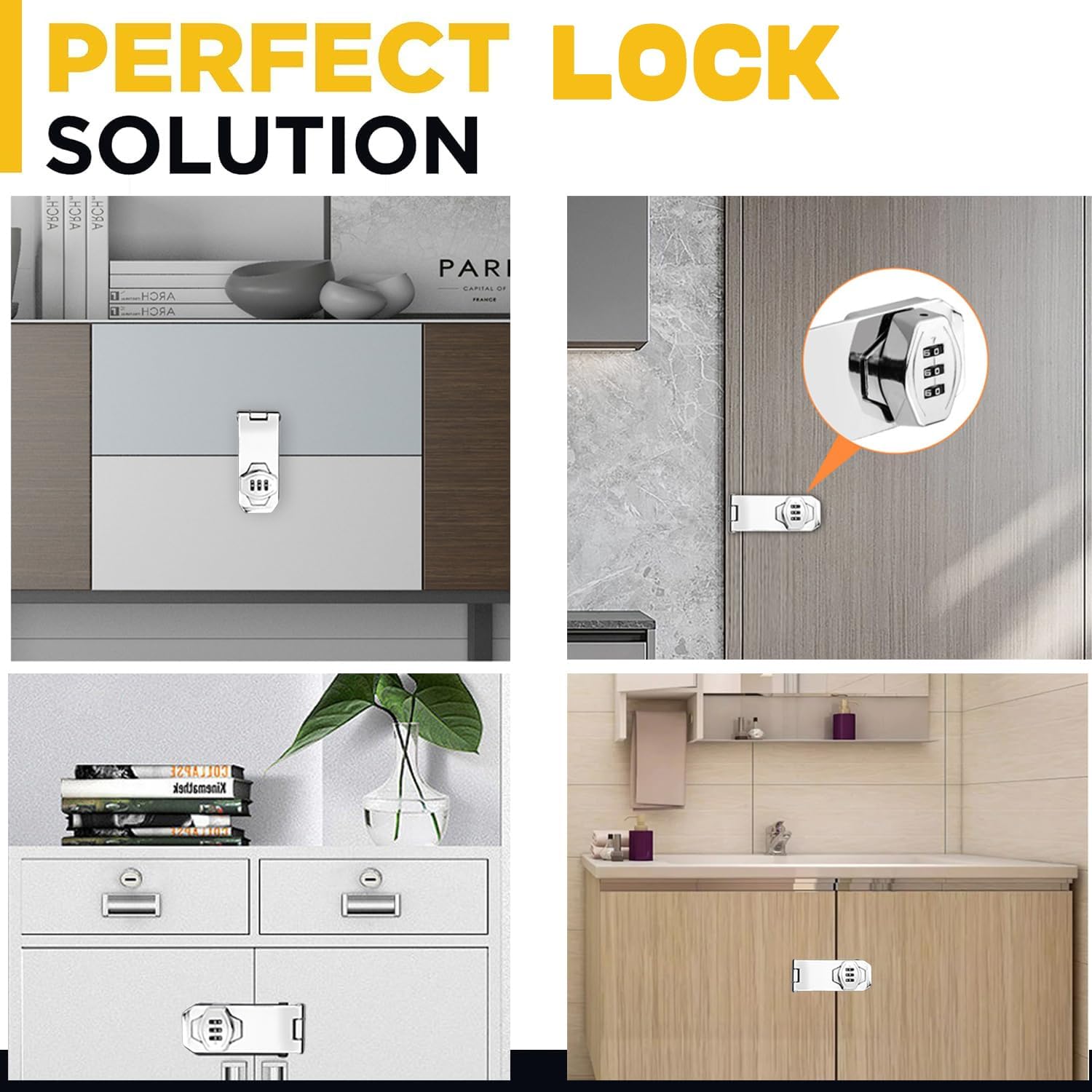 Keyless Combination Lock, 2 Pack Door Security Slide Latch Lock, Silver Password Rotary Hasp Locks for Small Doors, Cabinets, Barn Door, Bathroom, Outdoor, Garage, Garden
