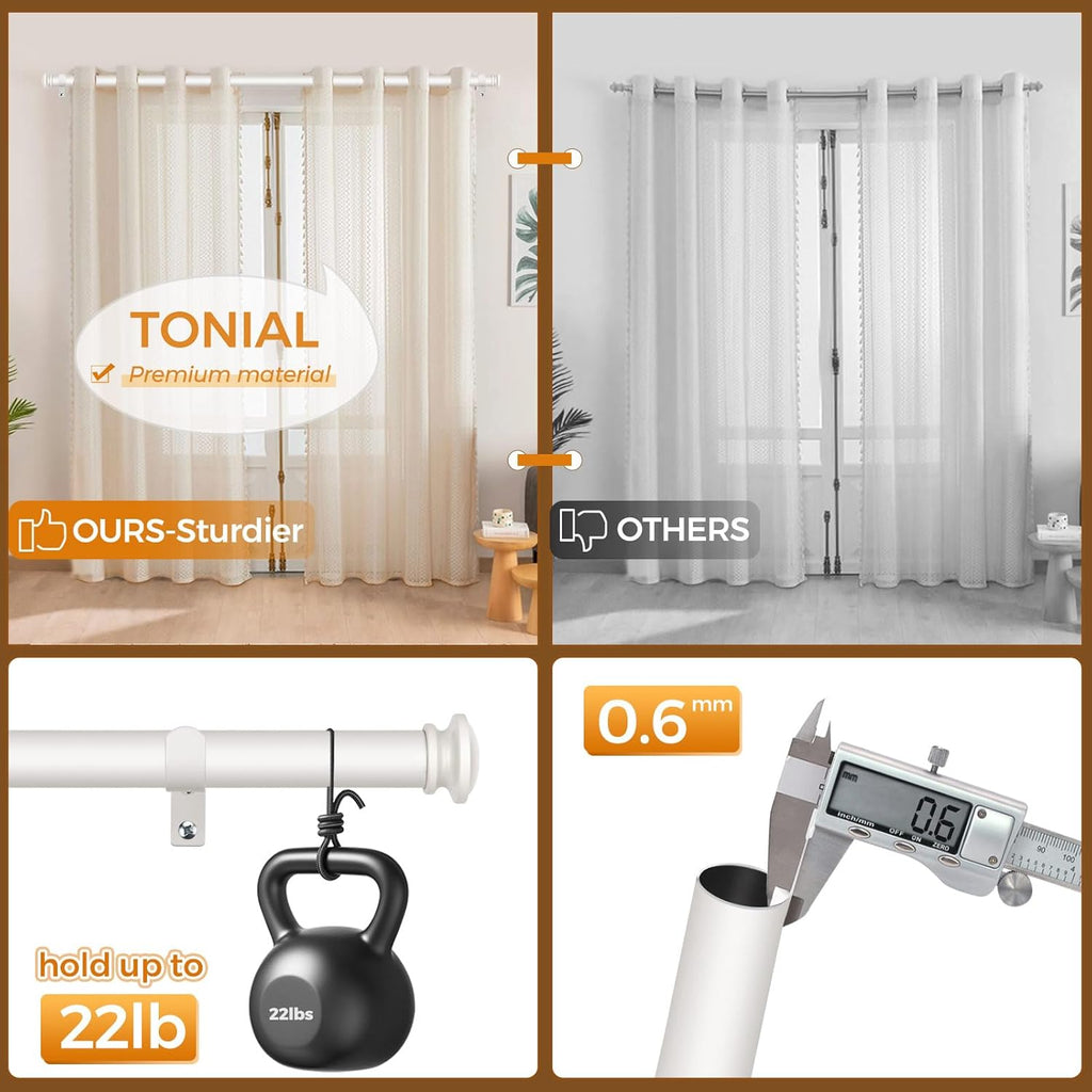 TONIAL Curtain Rod 32 to 115 Inch, Telescoping Splicing 3/4 Drapery Rods for Windows Decorative Single Rod with Small Cap End, Warm White