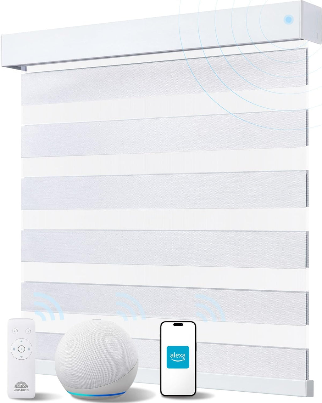 Smart Zebra Blinds for Windows, Alexa Motorized Blinds with Remote Control, Automatic Electric Power Zebra Shades for Indoor Windows (52" W x 72" H, White)