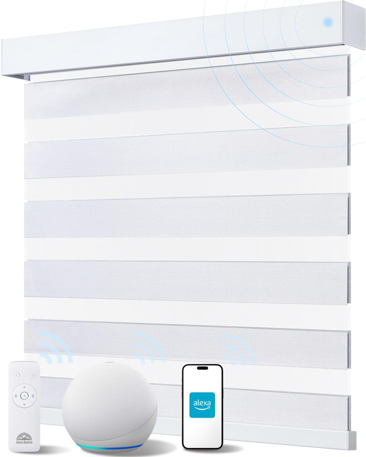 Smart Zebra Blinds for Windows, Alexa Motorized Blinds with Remote Control, Automatic Electric Power Zebra Shades for Indoor Windows (52" W x 72" H, White)