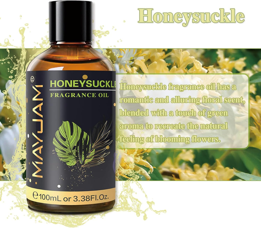 MAYJAM 100ML/3.38FL.OZ Honeysuckle Fragrance Oils with Glass Dropper, Essential Oils for Diffusers for Home, Long Lasting Scented Oils for Diffusers Soap Candle Making